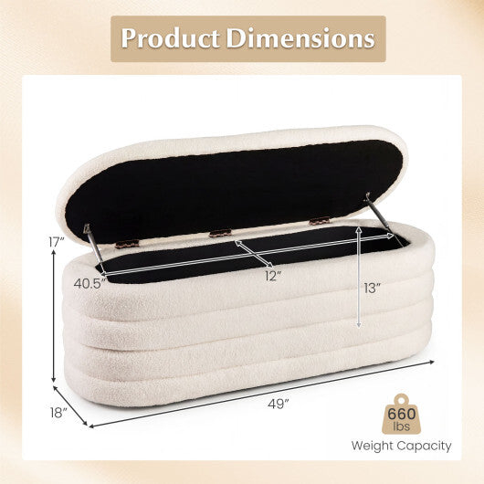 Upholstered Fabric Storage Ottoman Bench for End of Bed with 2 Struts-White W2B
