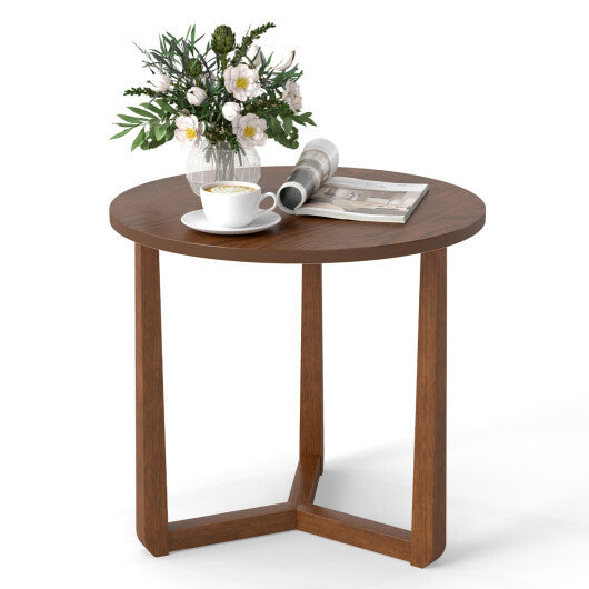 22.5 inch Round Side Table Farmhouse End Table with Sturdy Rubber Wood Legs and Triangular Structure-Natural W2B