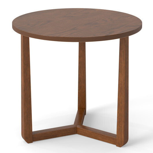 22.5 inch Round Side Table Farmhouse End Table with Sturdy Rubber Wood Legs and Triangular Structure-Natural W2B