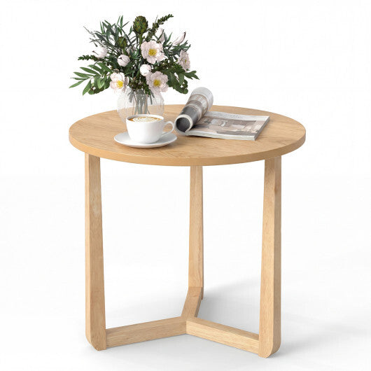 22.5 inch Round Side Table Farmhouse End Table with Sturdy Rubber Wood Legs and Triangular Structure-Natural W2B