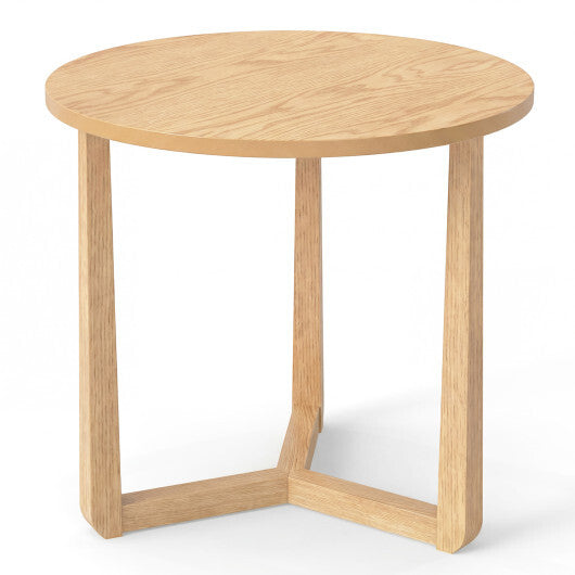 22.5 inch Round Side Table Farmhouse End Table with Sturdy Rubber Wood Legs and Triangular Structure-Natural W2B