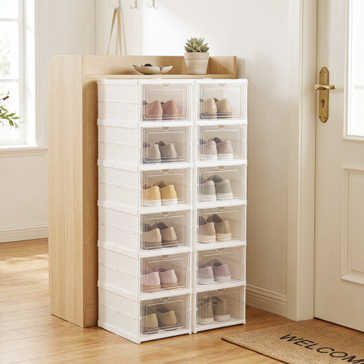 6-Tier Shoe Organizer Set of 2 with Clear Doors and Portable Design for 12 Pairs-White W2B