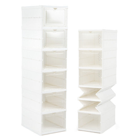 6-Tier Shoe Organizer Set of 2 with Clear Doors and Portable Design for 12 Pairs-White W2B