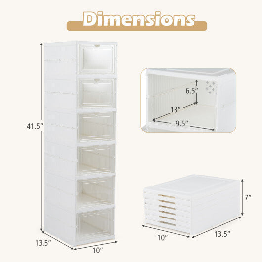 6-Tier Shoe Organizer Set of 2 with Clear Doors and Portable Design for 12 Pairs-White W2B