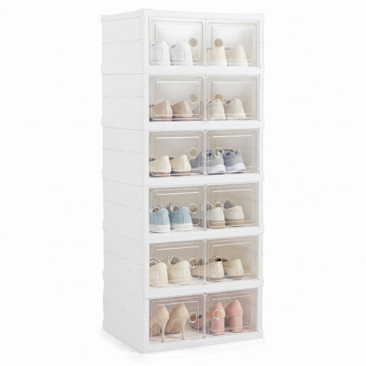 6-Tier Shoe Organizer with Clear Doors and Portable Design for 12 Pairs-White W2B