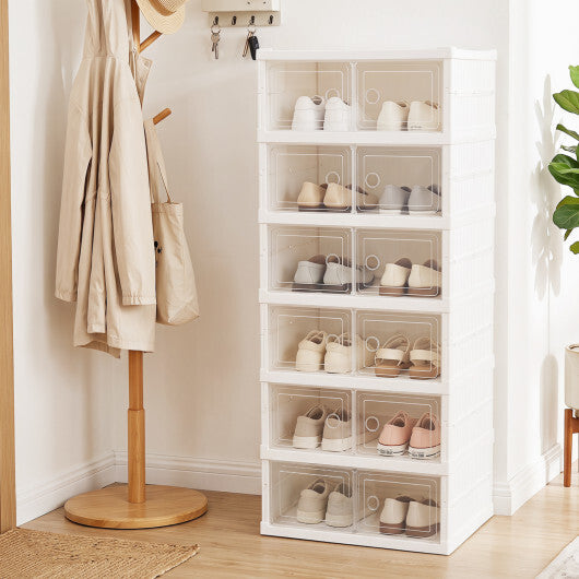6-Tier Shoe Organizer with Clear Doors and Portable Design for 12 Pairs-White W2B