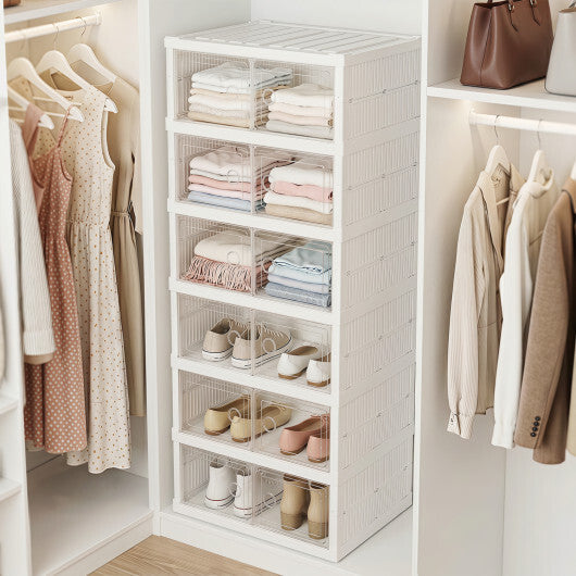 6-Tier Shoe Organizer with Clear Doors and Portable Design for 12 Pairs-White W2B