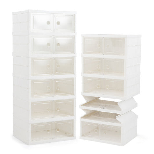 6-Tier Shoe Organizer with Clear Doors and Portable Design for 12 Pairs-White W2B