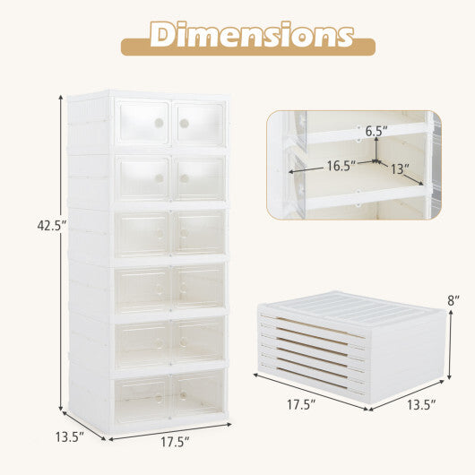 6-Tier Shoe Organizer with Clear Doors and Portable Design for 12 Pairs-White W2B