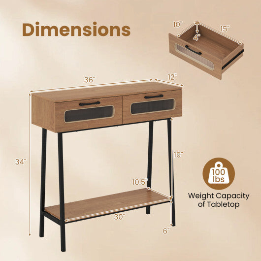 Console Table with LED Lights and Open Shelf for Hallway Entrance-Natural W2B