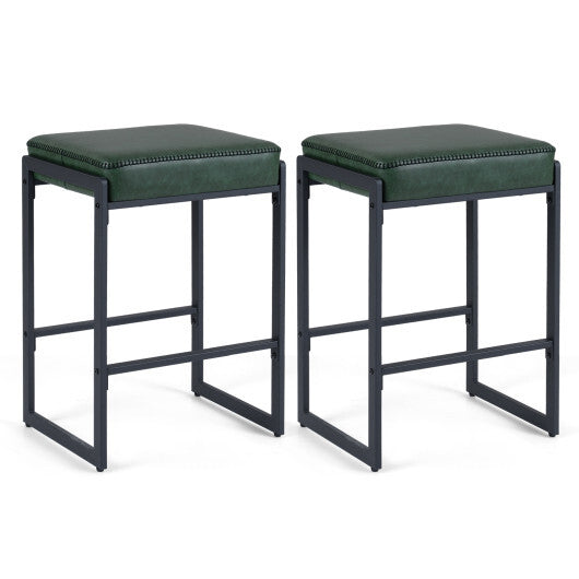 26 inch Bar Stools Set of 2 Counter Height Barstools with Faux Leather Upholstered Seat-Gray