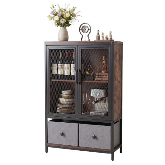 Industrial Coffee Bar Cabinet with 2-Tier Storage Compartment-Rustic Brown W2B