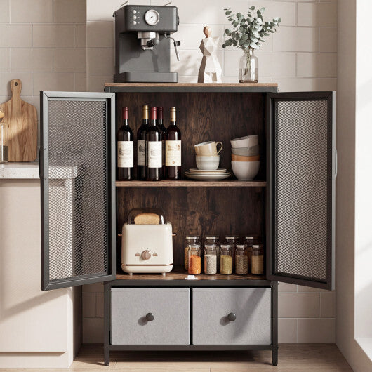 Industrial Coffee Bar Cabinet with 2-Tier Storage Compartment-Rustic Brown W2B