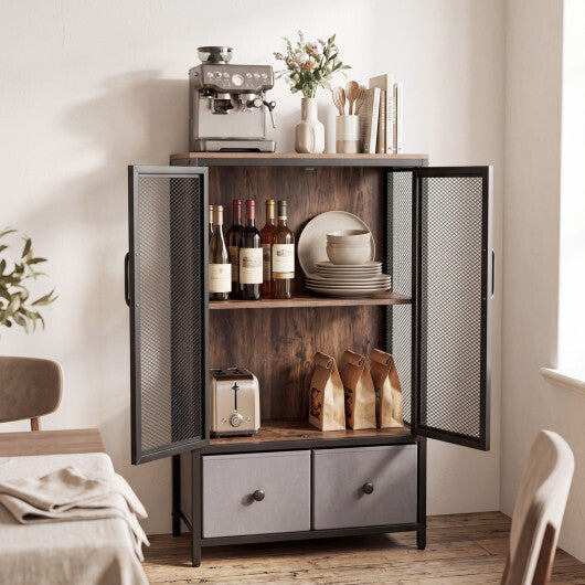 Industrial Coffee Bar Cabinet with 2-Tier Storage Compartment-Rustic Brown W2B