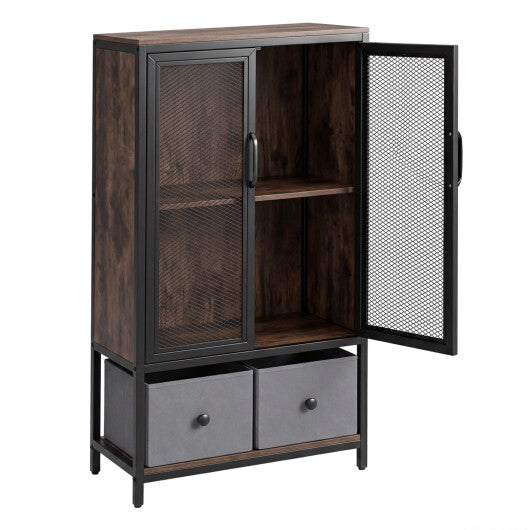 Industrial Coffee Bar Cabinet with 2-Tier Storage Compartment-Rustic Brown W2B