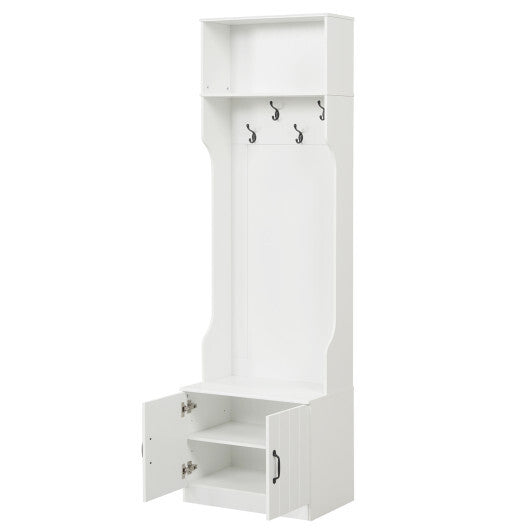 3-in-1 Hall Tree with Bench and Storage 23.5" Wide Mudroom Storage-WHite W2B