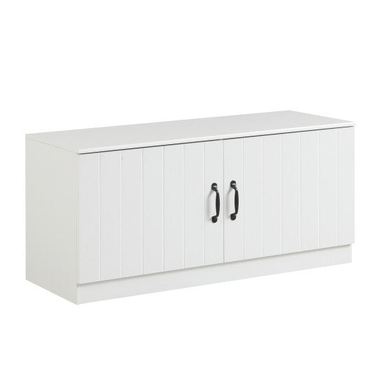 2-Door Shoe Bench Shoe Storage Cabinet with Adjustable Shelves-White W2B
