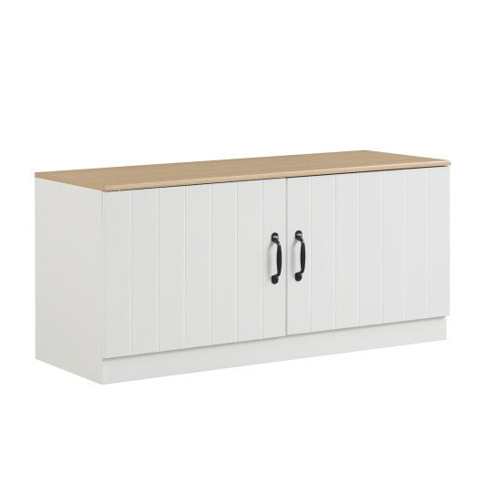 2-Door Shoe Bench Shoe Storage Cabinet with Adjustable Shelves-White W2B