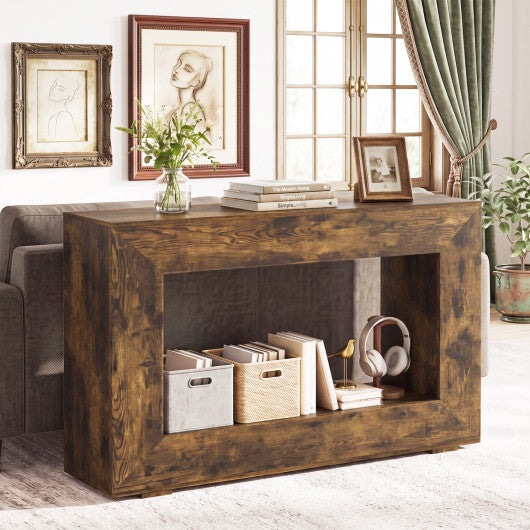 47" 2-Tier Farmhouse Console Table with Open Storage Shelf for Living Room-Rustic Brown W2B