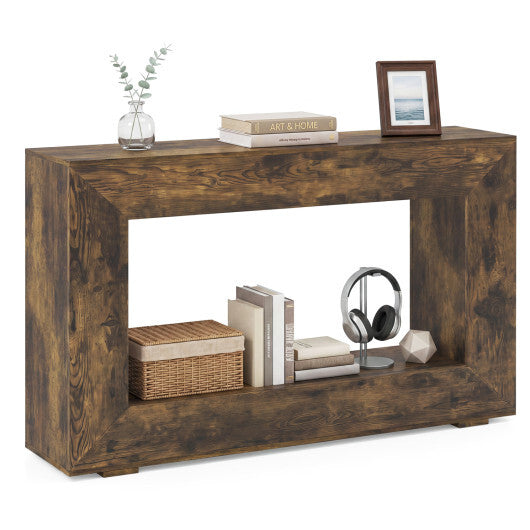 47" 2-Tier Farmhouse Console Table with Open Storage Shelf for Living Room-Rustic Brown W2B