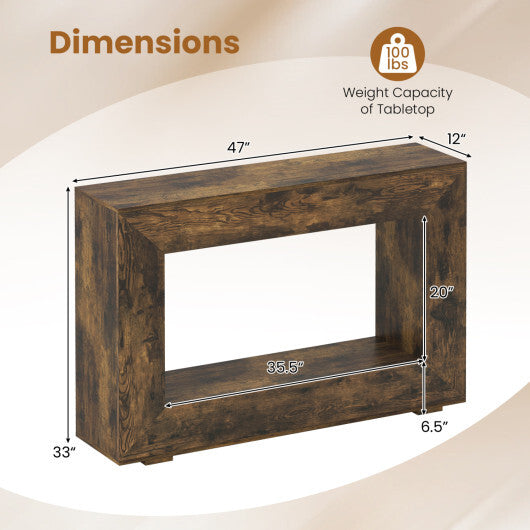 47" 2-Tier Farmhouse Console Table with Open Storage Shelf for Living Room-Rustic Brown W2B
