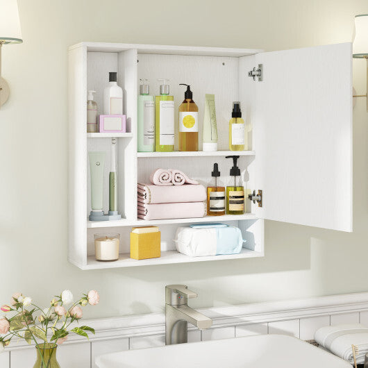 Wall Mounted  Bathroom Cabinet with Mirror Single Door-White W2B
