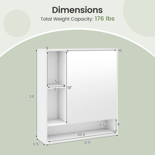 Wall Mounted  Bathroom Cabinet with Mirror Single Door-White W2B
