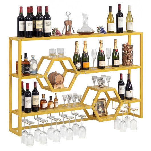 Wall Mounted Wine Rack 47" Large Floating Bar Shelves-Gold W2B