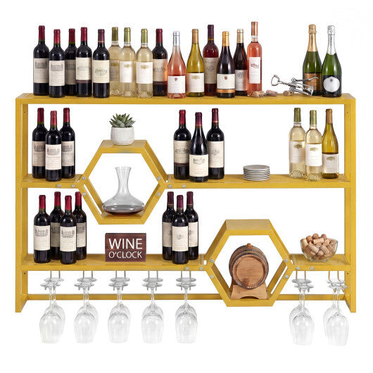 Wall Mounted Wine Rack 47" Large Floating Bar Shelves-Gold W2B