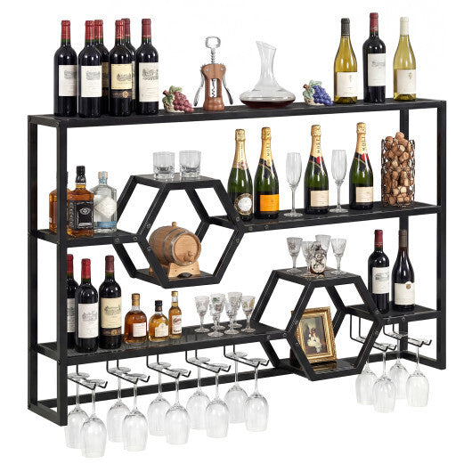 Wall Mounted Wine Rack 47" Large Floating Bar Shelves-Gold W2B