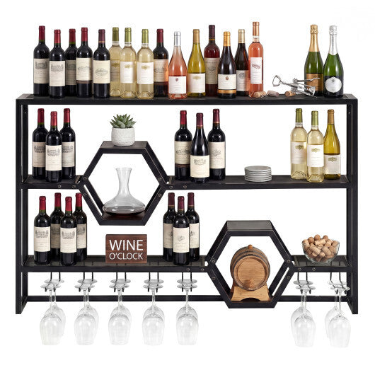 Wall Mounted Wine Rack 47" Large Floating Bar Shelves-Gold W2B