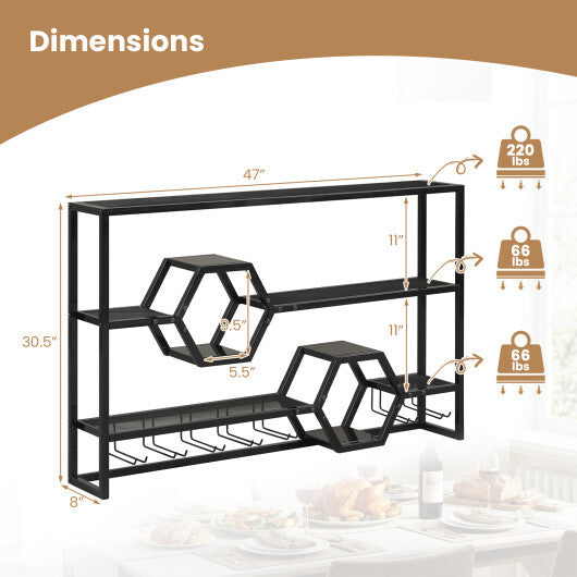 Wall Mounted Wine Rack 47" Large Floating Bar Shelves-Gold W2B