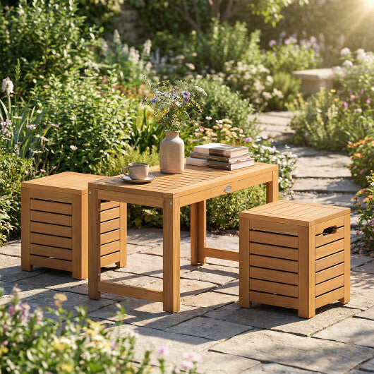 Acacia Wood Outdoor Coffee Table with Stools Set of 2 3 Pieces Patio Table and Stools Set W2B