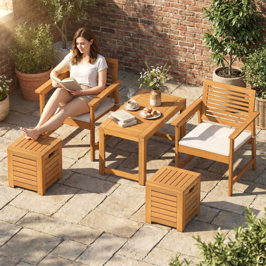Acacia Wood Outdoor Coffee Table with Stools Set of 2 3 Pieces Patio Table and Stools Set W2B
