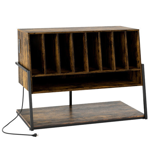 Turntable Stand with Charging Station and Vinyl Storage Shelves-Black W2B