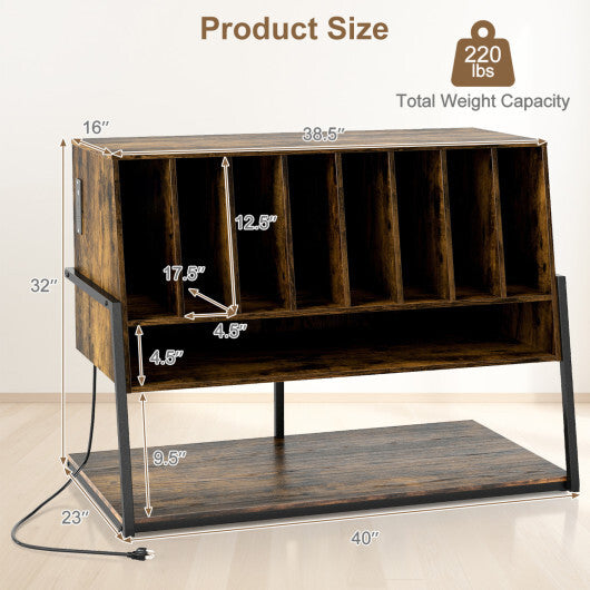 Turntable Stand with Charging Station and Vinyl Storage Shelves-Black W2B