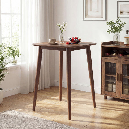 36 Inch Counter Height Bar Table Wooden High Top Pub Table with Solid Rubber Wood Legs-Walnut W2B