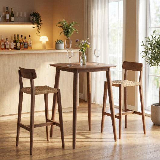 36 Inch Counter Height Bar Table Wooden High Top Pub Table with Solid Rubber Wood Legs-Walnut W2B