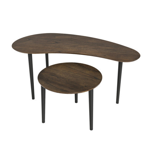 2 Pieces Mid Century Nesting Tables with Rubber Wood Legs-Walnut W2B