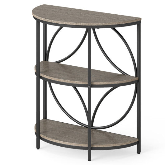 3-Tier Half Round End Table with Study Metal Frame for Living Room-Gray W2B