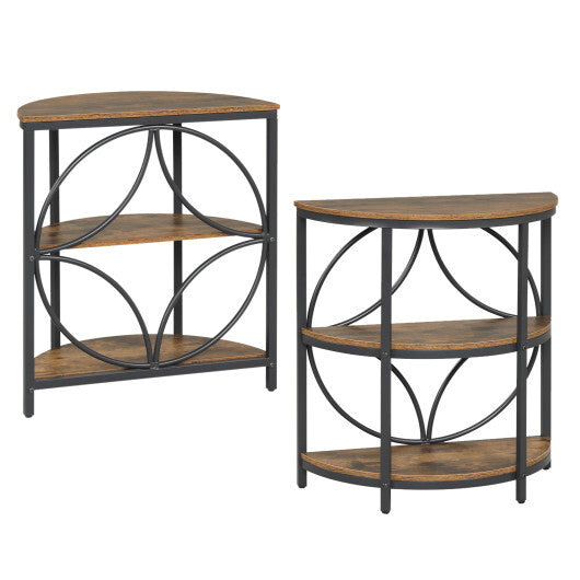 Narrow Side Table with Study Metal Frame and Storage Shelves-Rustic Brown W2B