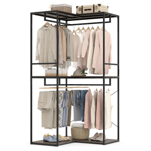 3-Tier Heavy Duty Clothes Rack with 3 Shelves & 2 Hanging Racks-Black & Brown W2B
