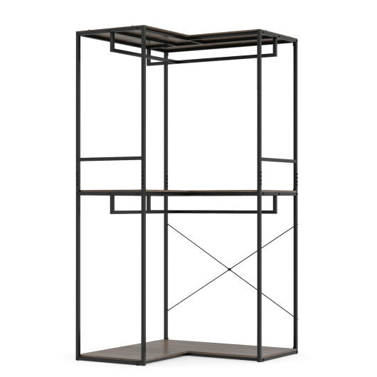 3-Tier Heavy Duty Clothes Rack with 3 Shelves & 2 Hanging Racks-Black & Brown W2B