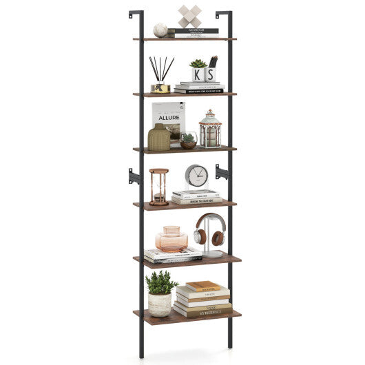 6-Tier Freestanding ladder Storage bookshelf with Metal Frame for Study and Pantry-White W2B
