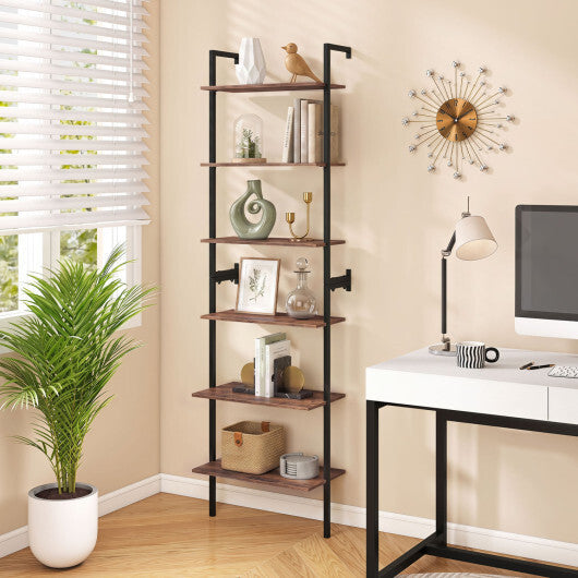 6-Tier Freestanding ladder Storage bookshelf with Metal Frame for Study and Pantry-White W2B