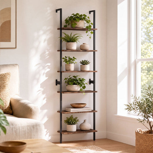 6-Tier Freestanding ladder Storage bookshelf with Metal Frame for Study and Pantry-White W2B