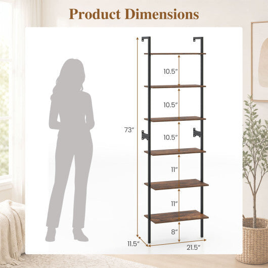 6-Tier Freestanding ladder Storage bookshelf with Metal Frame for Study and Pantry-White W2B