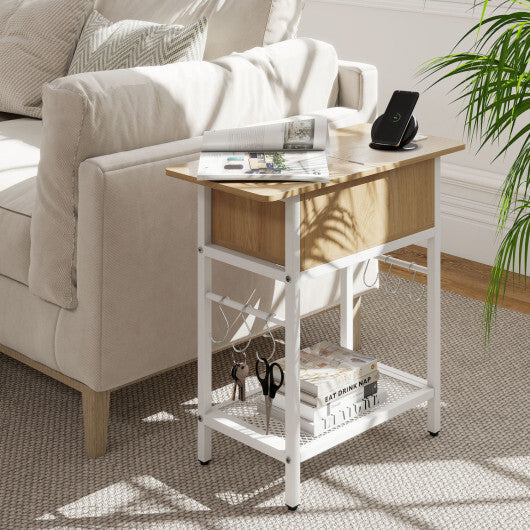 Set of 2 End Table with Charging Station and Hidden Compartment-Natural W2B