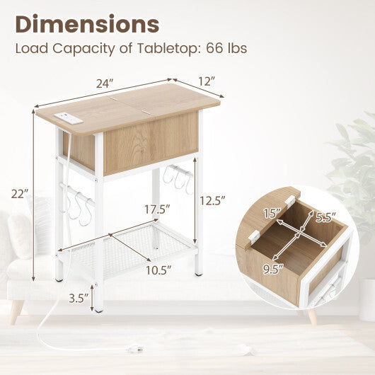 Set of 2 End Table with Charging Station and Hidden Compartment-Natural W2B