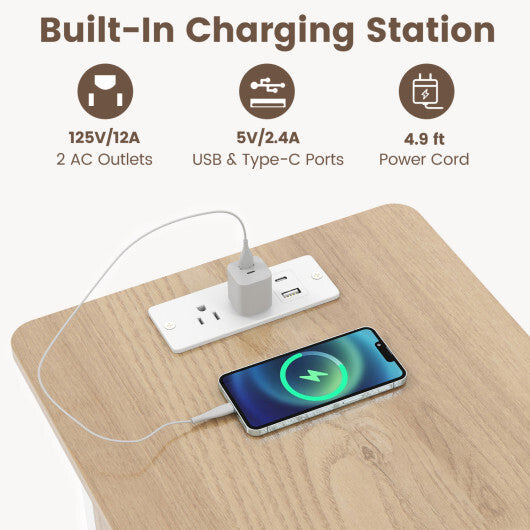 Set of 2 End Table with Charging Station and Hidden Compartment-Natural W2B
